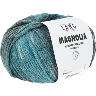 Lang Yarns Magnolia 013 Indhold: 85% superwash merinould, 15% polyamid Vægt/længde: 100 g = ca 250 meter Anbefalede pinde: 5.00-6.00 mm Strikkefasthed: 10 x 10 cm = 17 m x 25 p Vask: Maskinvask ved op til 30 ℃ / Tåler ikke tørretumbling / Brug aldrig skyllemiddel.