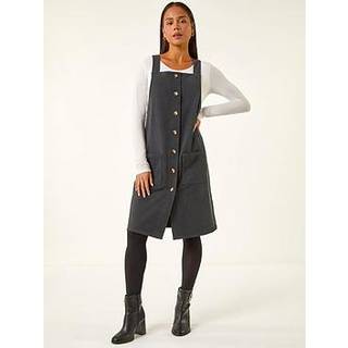 Roman Roman Grey Petite Corduroy Pinny Dress - 16