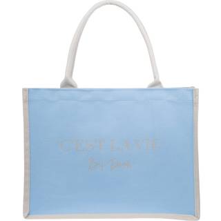 DARK Canvas Tote Medium "C'est La Vie" Ibiza Blue With Sand