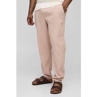 Mens Taupe Plus Pleated Slim Fit Trousers