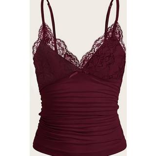 TEMU Women's Sexy Lace Trim Strapless Top - Solid Color V-neck Hem, Layering Piece For Casual & Formal Outfits, Everyday & Party Wear