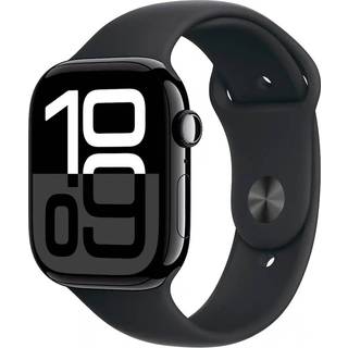 Apple Watch Series 10 GPS 46mm Pianosort Aluminium Case med Sort Sport Band - S/M