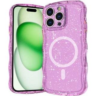 iPhone 15 Pro Max Wave-Edge Laser Glitter MagSafe Cover - Gennemsigtig pink