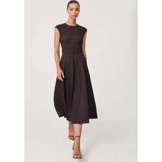 Reiss Reiss Burgundy Ava Mesh-Panel Belted Pleated Midi Dress - 6