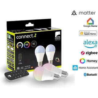 EGLO E27 LED-Z MATTER A60 RGB/CCT 11W 1300lm opal 2-pak m/fjernbetjening