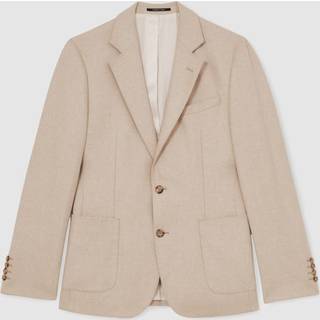 Reiss Reiss Oatmeal Brown Carson Flannel Single-Breasted Blazer Tailored-Fit with Wool