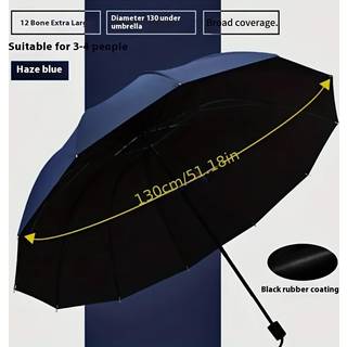 TEMU Extra Large Umbrella With 12-rib , 190t Heavy-duty Fabric, Manual Open, Foldable Design, Black, Durable & Stylish For Travel, Commuting, , Reinforced Umbrella, Umbrella For Women