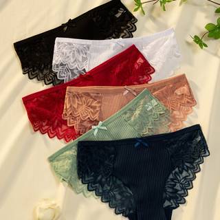 TEMU 6pcs Women's Low-rise Bikini Underwear With Lace Paneling - Low-rise Full Coverage Comfortable Breathable Non-sheer Elegant Panty Suitable For Daily Wear & Special Occasions