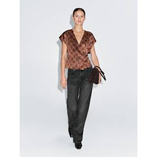Massimo Dutti - Dame - Satin Slå-Om-Top - Bronze - L