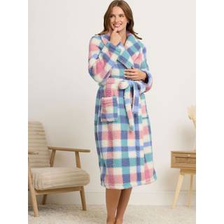 M & Co M & Co White Multi Check Borg Shawl Robe - 10-12