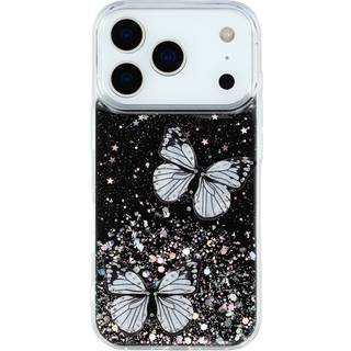 EIDERWOOD iPhone 17 Pro Max Fleksibelt Plastik Mobil Cover m. Sommerfugle - Gennemsigtig / Sort