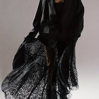 TEMU 2025 New European And Fashion Long Skirt For Women - Black Sexy Sheer Lace High-waisted Commuter Midi Skirt