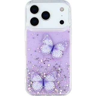 EIDERWOOD iPhone 17 Pro Max Fleksibelt Plastik Mobil Cover m. Sommerfugle - Gennemsigtig / Lilla