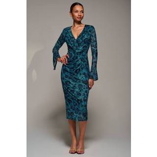 Jolie Moi Jolie Moi Green Ruffle V-Neckline Mesh Bodycon Midaxi Dress - 14