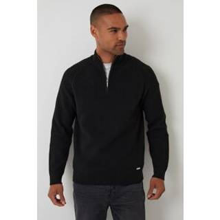 Threadbare Threadbare Black Rib Panel Quarter Zip Knitted Jumper