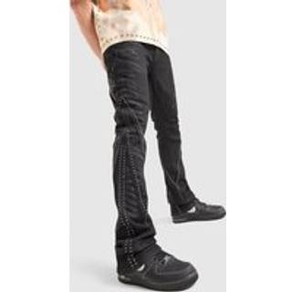 Smoke Rise Stack Flare Studded Jeans, Sort - 32R