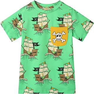 Småfolk Pirate Ships T-shirt Minty Green Tea 3-4 Y  Grøn  3-4 år  mand