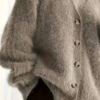 TEMU Women's Cozy Fleece Cardigan - Soft V-neck Button-up Long Sleeve Sweater, Thick Warm For Fall/winter, Casual & Formal Wear, Light Gray, Casual Winter Wear | Cardigan | Construction, Sweater Vest