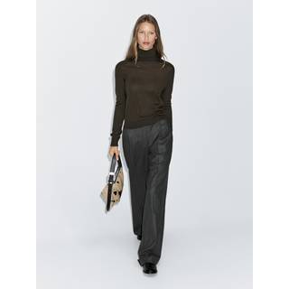 Massimo Dutti - Dame - Striktrøje I Uldblanding Med Høj Hals - Grøn - L