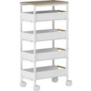 HOMCOM 5-Tier Storage Trolley on Wheels - White