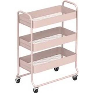 HOMCOM 3-Tier Storage Trolley on Wheels, Rolling Utility Cart with Mesh Backets for Kitchen, Bathroom, Bedroom, Light Pink