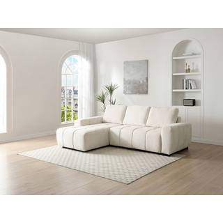 Venstrevendt hjørnesofa, som kan omdannes til seng, i beige chenille stof KOUMALO