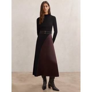 Reiss Reiss Black/Burgundy Misty Colour-Block Knitted Midi Dress - X-Small