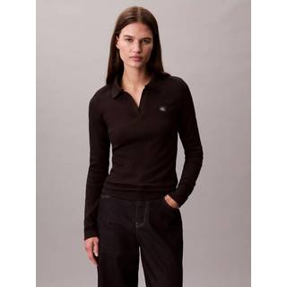 Calvin Klein Calvin Klein Black Woven Monologo Rib Collared Top
