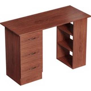 HOMCOM Computer Desk, Writing Table, PC Workstation with 3 Storage Shelves and Drawers, Handle, for Home Office, Walnut Brown