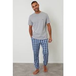 Threadbare Threadbare Grey Check Pyjama T-Shirt & Cuffed Bottoms Set