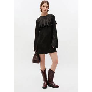 Ganni kjole - W0792 Fluid Satin Jacquard Mini Ruffle black