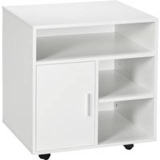 HOMCOM Mobile Printer Stand with Multiple Storage, Office Desk Side Unit on Wheels, Modern Design, 60L x 50W x 65.5H cm, White Aosom UK