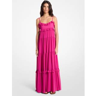 MK Ruffled Georgette Tiered Maxi Dress - Pink - Michael Kors - XXL