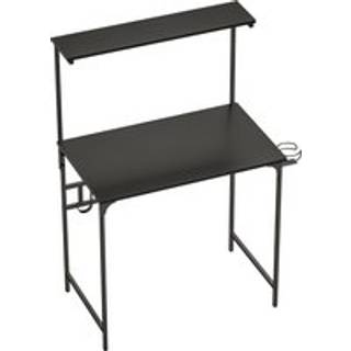 HOMCOM Computer Desk, 80cm Home Office Study Table with Hutch Shelf, Cup Holder, Headphone Hook, Black