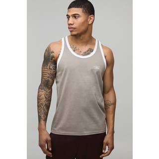 Regular Embroidered Ringer Racer Vest | Taupe | Size Medium