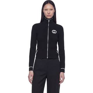 Ribbed Zip Jacket With Intarsia - black - M