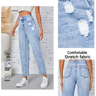 TEMU Distressed Ripped Blue Washed Denim Jeans