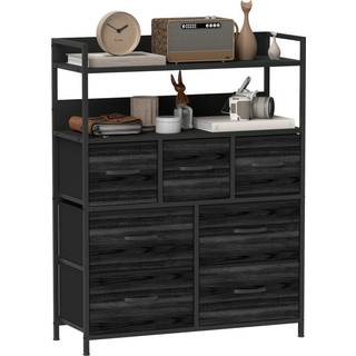 HOMCOM Rustic Chest of Seven Fabric Drawers - Black