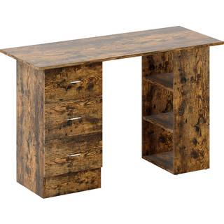 HOMCOM Computer Desk, Writing Table, PC Workstation with 3 Storage Shelves and Drawers, Silver Handle, for Home Office, Rustic Brown