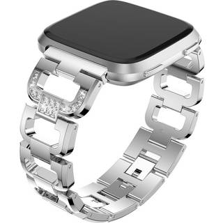 Fitbit Versa erstatnings urren i aluminium med D formet bjergkrystals dekoration - Sølv
