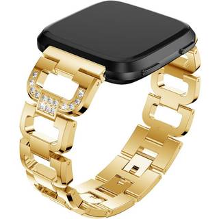 Fitbit Versa erstatnings urren i aluminium med D formet bjergkrystals dekoration - Guld