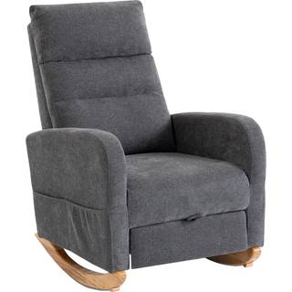 HOMCOM Upholstered Rocking Chair Retractable Footrest Rocker Chair High Back for Living Room Grey