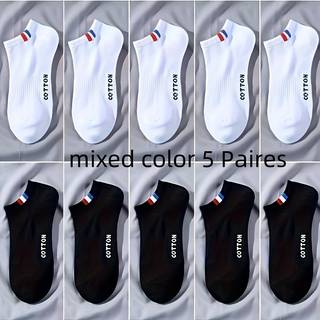 TEMU 5 Pairs Of Men's Sports Socks - Breathable And Sweat-wicking -elastane, Elastic Rib With Letter Pattern, And Options, Machine Washable For Sports And Casual