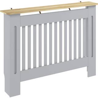 HOMCOM Slatted Radiator Cover, Painted Cabinet with Line Grill Design, 112L × 19W × 81H cm, Grey