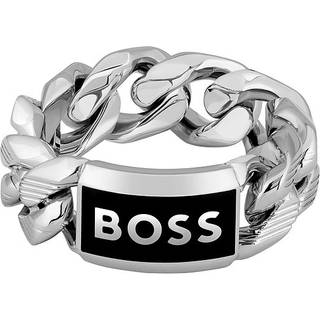 BOSS Kassy Emblem Ringe med Sort logo i Sølvfarve str. 12
