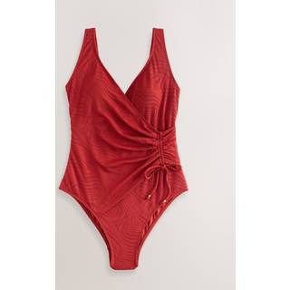 Next Rust Red Textured Ruched Side Tummy Shaping Control Swimsuit