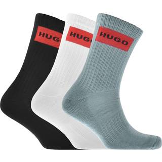 HUGO 3 Pack Ribbed Label Logo Socks