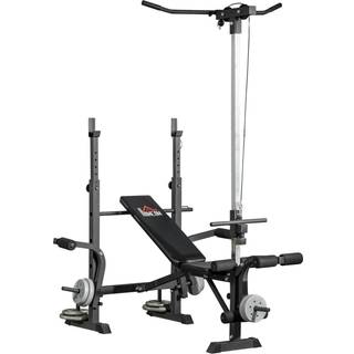 HOMCOM Adjustable Weight Bench with Pulley System, Incline Bench Press Set with Squat Rack, Leg Developer, Butterfly and Weight Storage, for Home Gym Full Body Workout