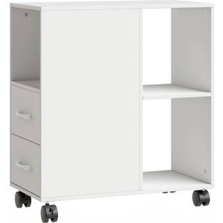 HOMCOM Narrow Mobile Printer Table with Wheels, Rolling Printer Stand with Drawers for Home Office, 30 x 60 x 65 cm, White