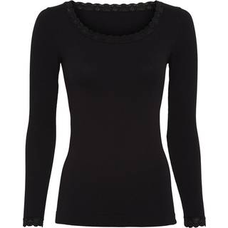 Frida rib bluse m/ blondekant - Sort - S/M - Tim & Simonsen